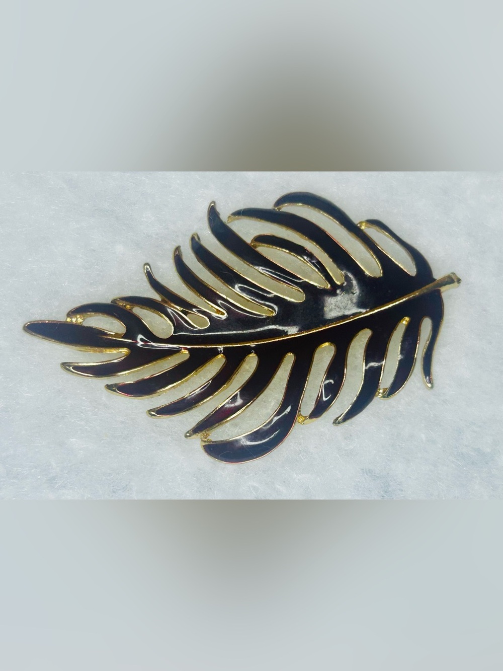 Dark Plum Enamel Tropical Leaf Brooch